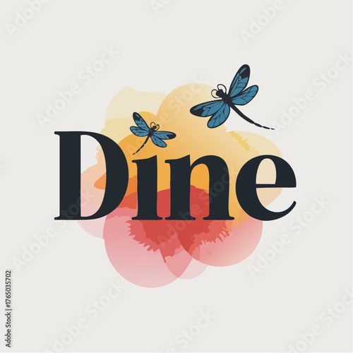 dine: modern culinary display type with warm bokeh watercolor backdrop, subtle plate-ring texture and elegant sans for menus, posters, packaging, and restaurant web banners