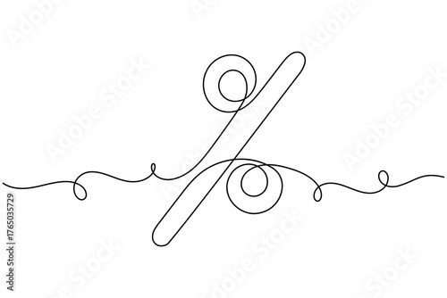 Finance percent icon continuous one line drawing on white background minimalist discount outline vector illustration