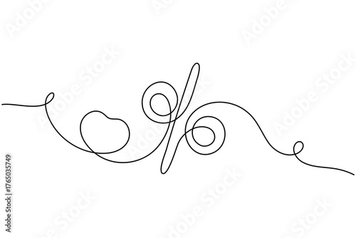 Finance percent icon continuous one line drawing on white background minimalist discount outline vector illustration