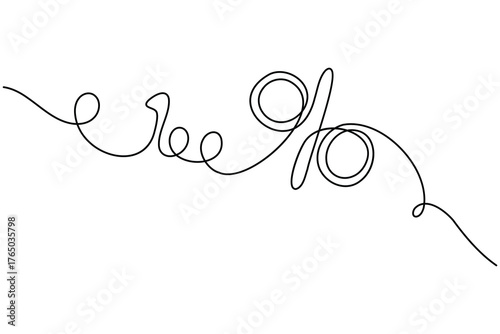 Finance percent icon continuous one line drawing on white background minimalist discount outline vector illustration