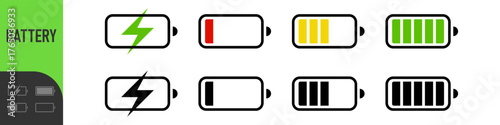 Set of battery icon . Full and low battery charge icons. Color icons set. Black icons