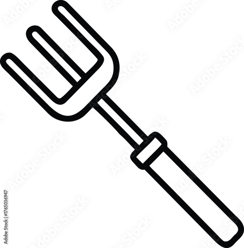 Pitchfork vector illustration farm tool with four long prongs outline icon