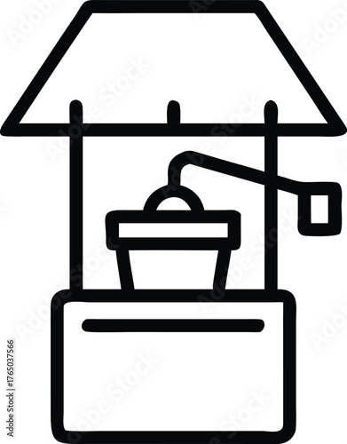 Stone water well vector illustration with bucket and roof for rural use