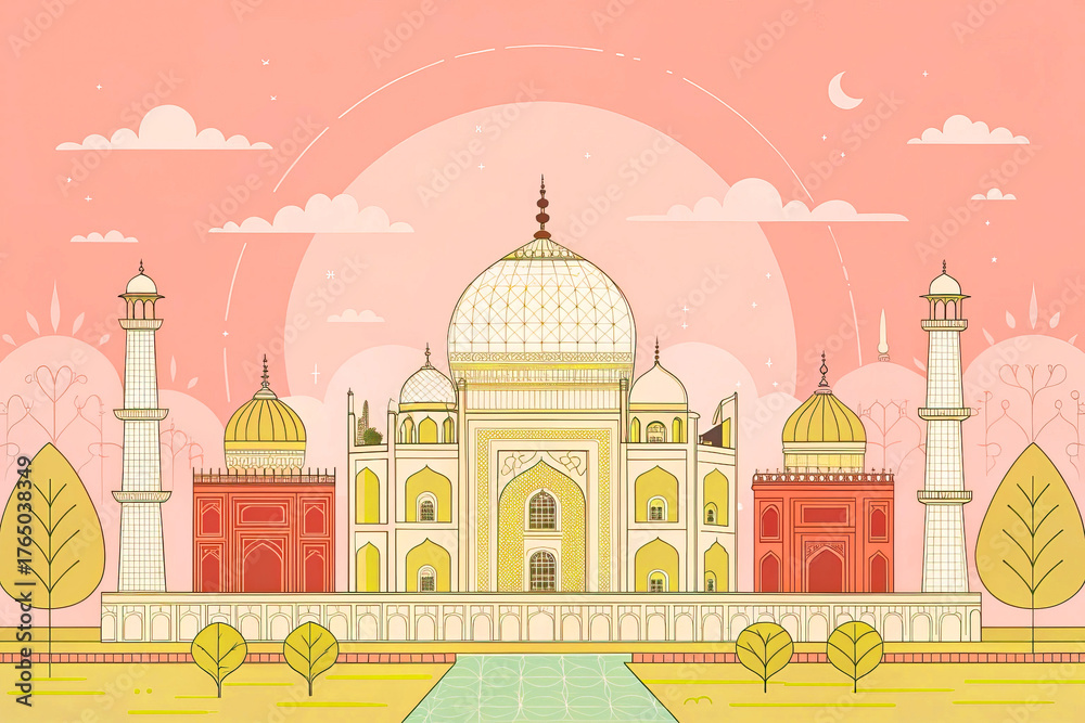 Fototapeta premium Illustrations of the Taj Mahal, featuring a blend of traditional and contemporary artistic elements. Religion and spirituality