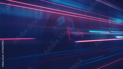 Abstract motion blur of vibrant pink and blue light streaks creating a sense of speed and futuristic digital technology
