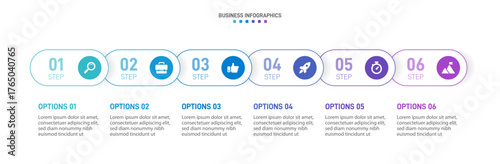Progress bar featuring 6 arrow-shaped elements, symbolizing the six stages of business strategy and progression. Clean timeline infographic design template. Vector for mobile presentation.