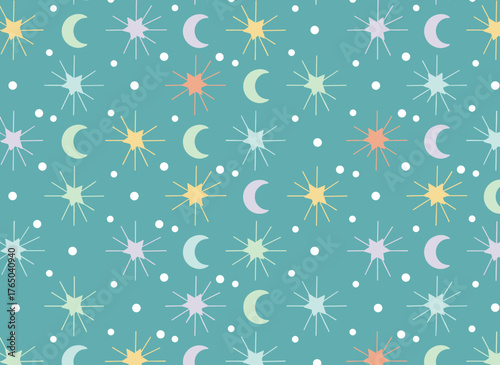 A flawless pattern of stars, moons, and comets that creates a dreamy, magical starry design