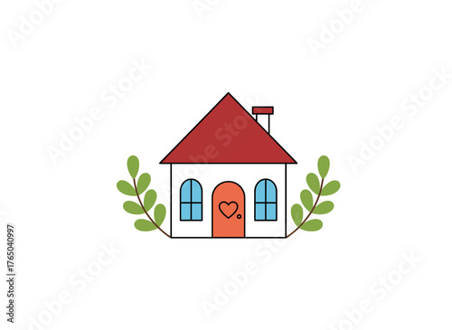 Tini House: a sign and symbol for realtors featuring homes for sale, apartments, and houses for rent; a Scandinavian house design, hostel icon logo, flat vector illustration, and house concept for