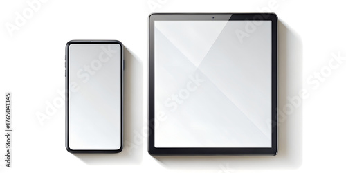 Smartphone and tablet isolated on transparent background, modern devices with blank screens