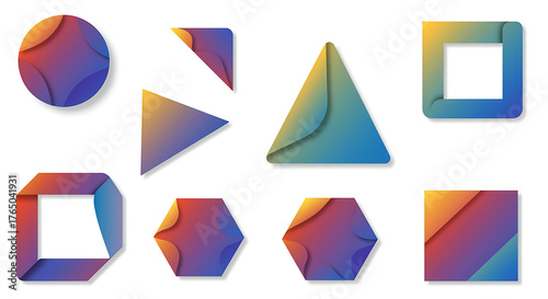 Free Download Colorful geometric shapes with folded paper effect, isolated on white background, creating a modern design - GFXLoad