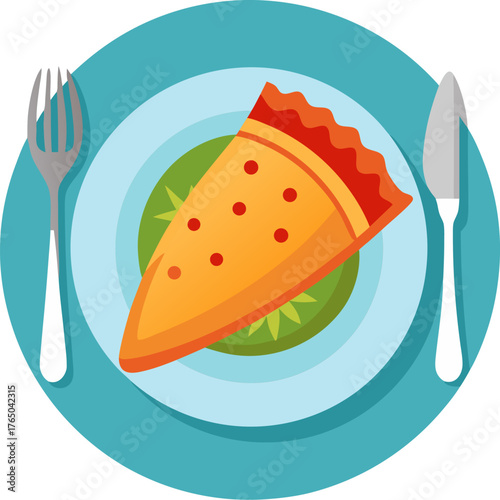 Calzone on plate with fork and knife  , white background