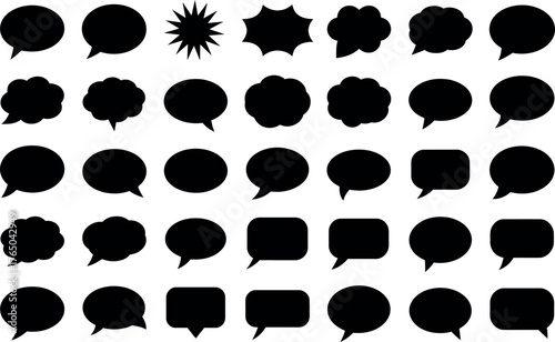 Black communication speech bubbles with diverse shapes for social media design