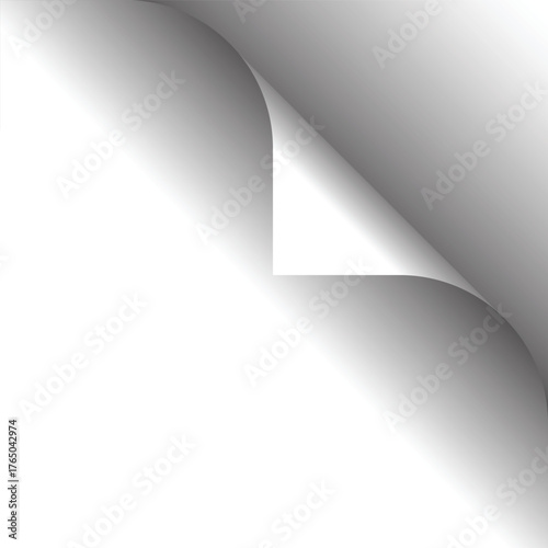 Curled edge corner page with shadow on white background