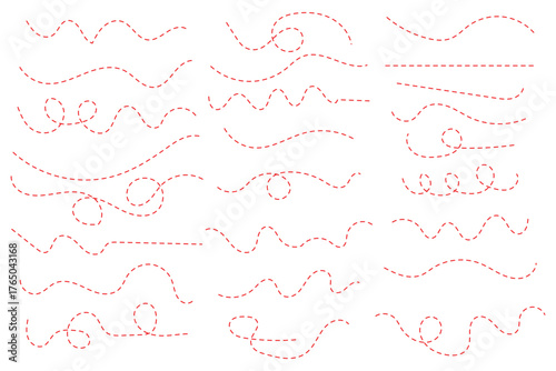 Hand drawn dot arrow vector set. Hand drawn line doodle arrow, curve arrow icon vector set. Vector illustration. Hand drawn dotted arrows set. Sketch curved dashed arrows design