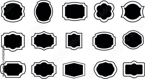 Set of fifteen different frames shapes collection in black and white