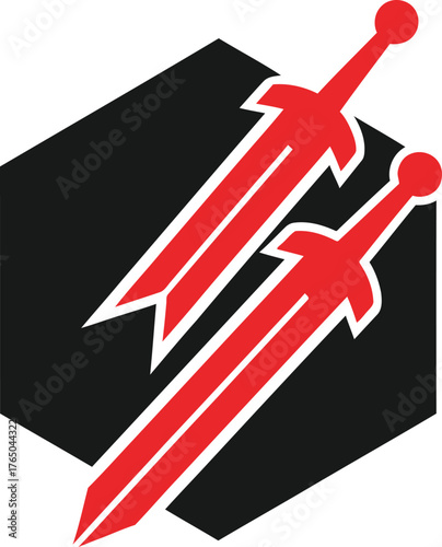 Two crossed swords design representing power strength and protection with a geometric black shape perfect for logos and branding needs vector Game logo
