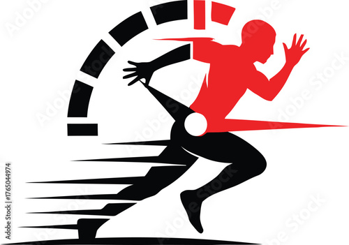 Dynamic logo of an athlete sprinting rapidly a speedometer graphic symbolizing speed and achievement in fitness and competition vector Game logo