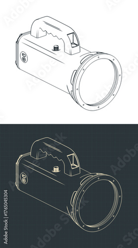 Work LED handheld rechargeable torch isometric drawings