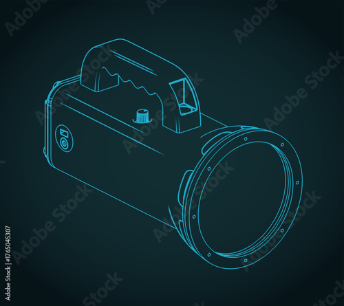 Work LED handheld rechargeable torch isometric blueprint