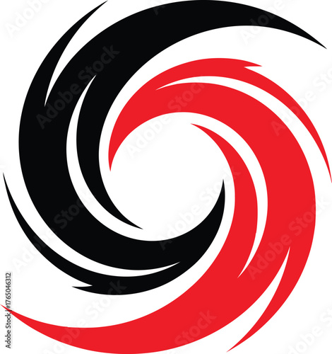 Dynamic swirl logo design featuring a swirling vortex in contrasting red and black colors perfect for energy innovation and branding vector Game logo
