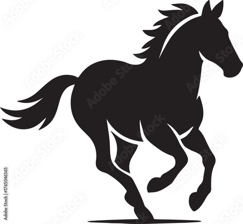 wild horse silhouette, a dynamic, high-contrast vector capturing motion, strength, and natural energy, Untamed, Run Wild, Nature’s Power. 