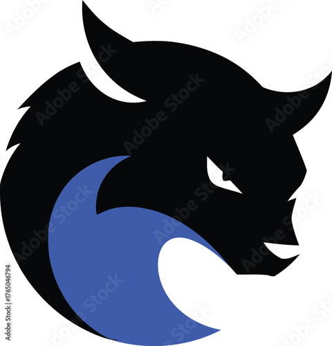 Fierce black wolf head with blue wave element majestic creature mascot fierce predator symbol wild animal iconic design vector Game logo