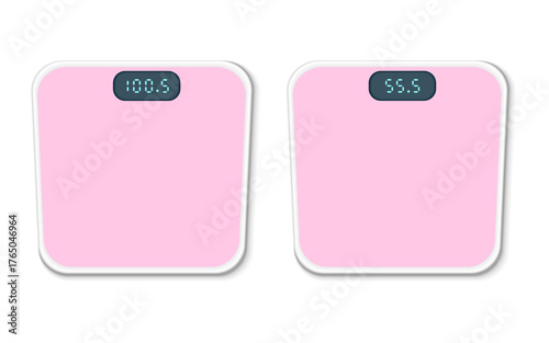 A set of electronic floor scales for measuring and monitoring body weight with weight differences. Concept for a healthy lifestyle during pregnancy, weight loss, and fitness. Vector