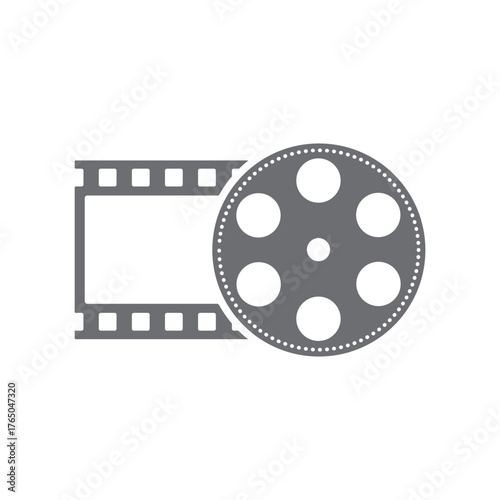 Film reel movie icon. Old retro reel with film strip on white background.