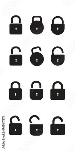 Minimalist lock and unlock icon set.