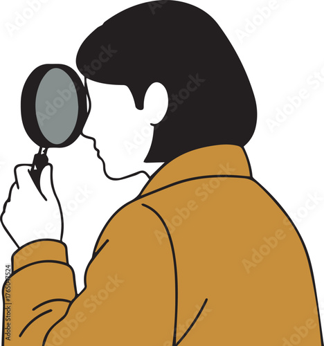 Person holding a magnifying glass to examine something closely with focus and curiosity