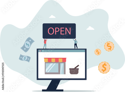 Online business as ecommerce shopping business model.life and employment of people.