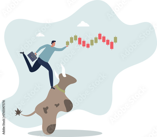 Trader riding the bull. The concept of digital asset growth.