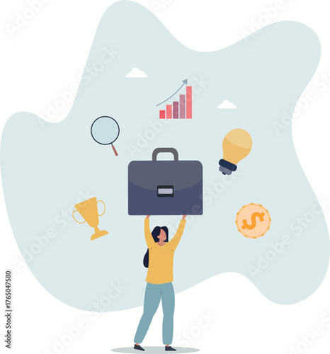 Businesswoman with a briefcase. Concept of idea and personal growth.