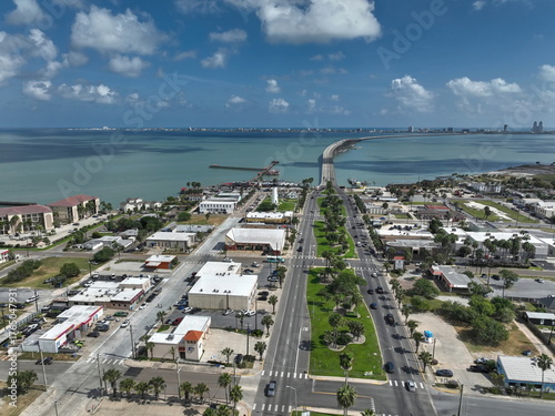 Drone View of the Bridge from Port Isabel to South Padre Island, Texas. USA