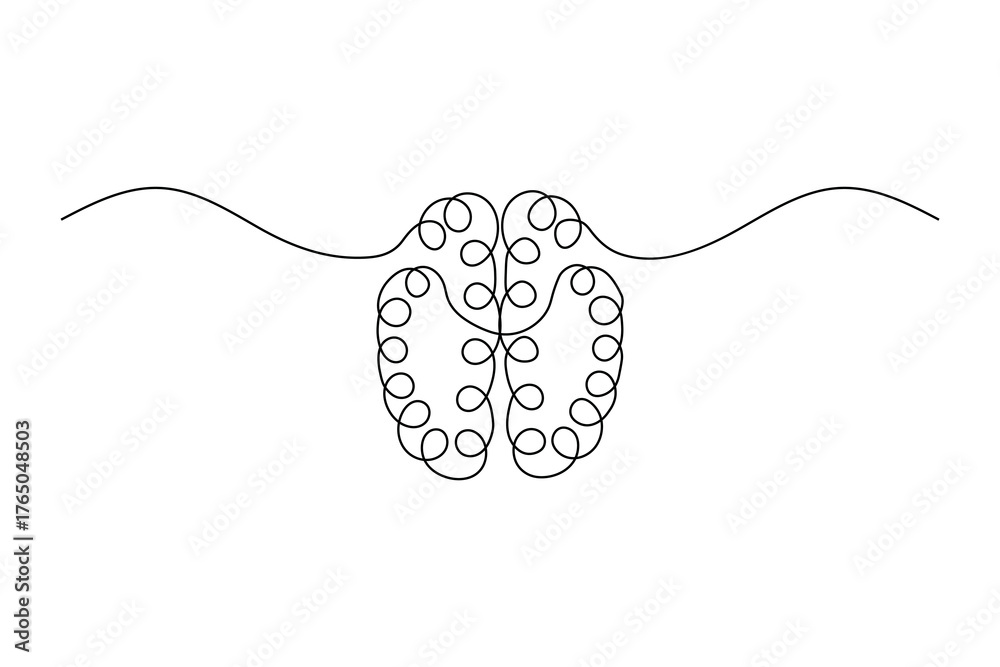Obraz premium Human brain outline vector illustration in minimalist line art style on a white background