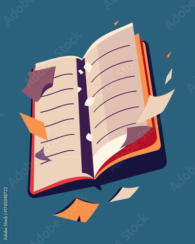 A journal where entire pages have been torn out leaving gaps in the timeline of someones life.. Vector illustration