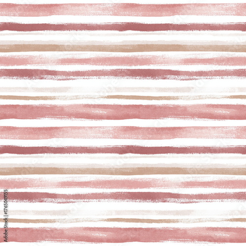 Seamless Pattern Powder Rose and White Horizontal Stripes in Minimalist Watercolor Texture