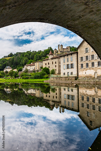 Laroquebrou typical village and la Cère river, Cantal, France, is an important passage, the via Arverna, for pilgrims on their way to Santiago de Compostela via Rocamadour.