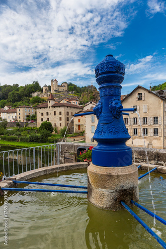 Laroquebrou typical village and la Cère river, Cantal, France, is an important passage, the via Arverna, for pilgrims on their way to Santiago de Compostela via Rocamadour.