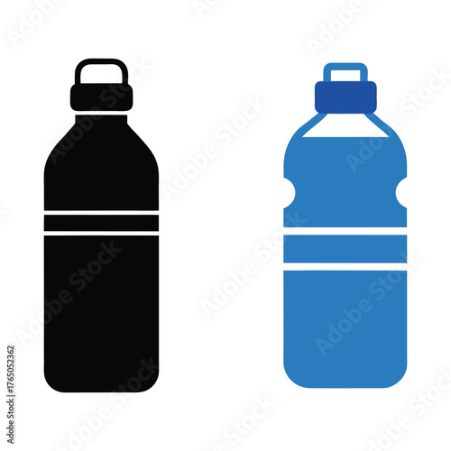 Set of water bottle, plastic bottle and drinking water icons, Flat design style vector icons on white background.