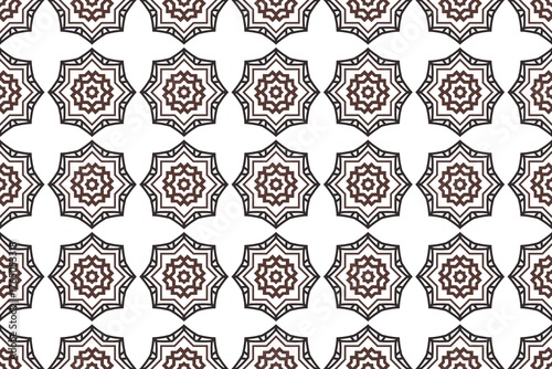 Black and white seamless floral vintage pattern set with ornamental circles and retro textile design elements
