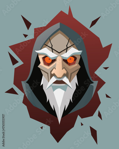 A mask of a wise old sage but as it breaks the sinister intentions and manipulative tactics of the socalled mentor are exposed.. Vector illustration