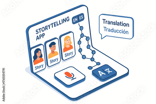 Storytelling app concept with translation features and user interface design
