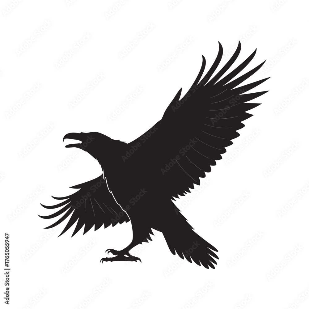 Fototapeta premium Soaring eagle silhouette bold black wings flying freedom powerful bird wildlife nature white background
