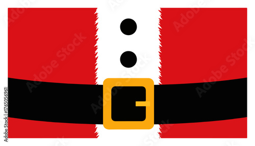 Santa Suit Belt Postcard – Minimal Red and White Claus Coat with Black Buckle Christmas Template Vector Illustration