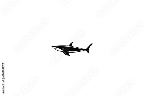 Simple black and white illustration of a shark swimming in open water