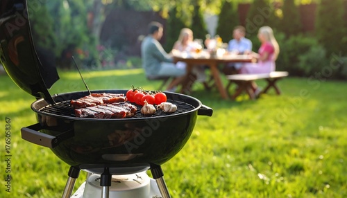 A sizzling barbecue with friends and family during a sunny backyard gathering