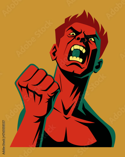 A clenched fist pressed against the chest as if trying to hold in the sound of the scream.. Vector illustration