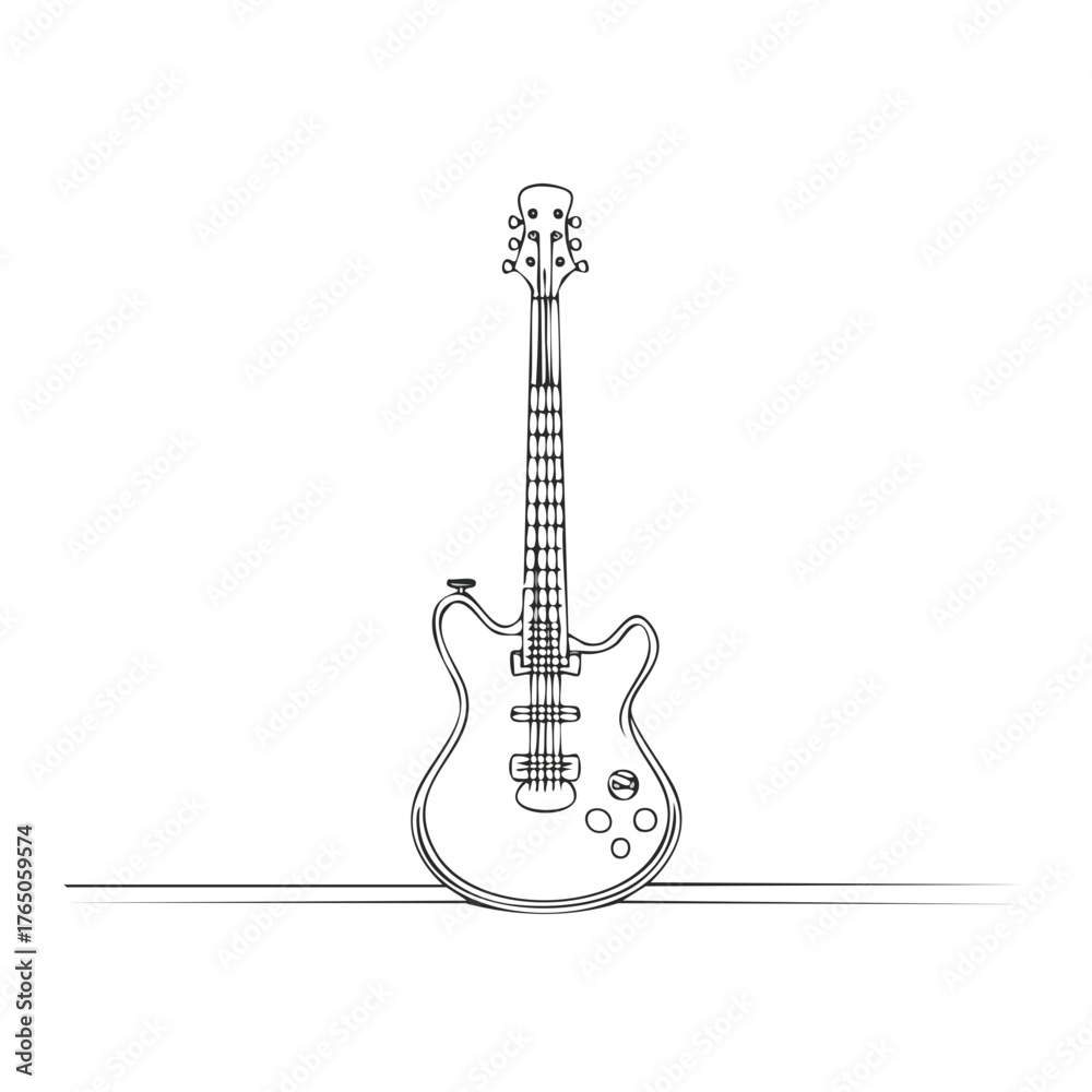 Fototapeta premium Minimalist continuous line art drawing of an electric guitar, symbolizing music and creativity