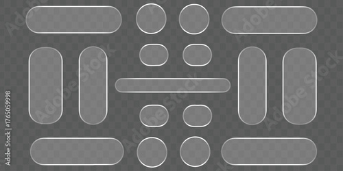 Modern Glass UI Button Elements Transparent Backgrounds for Website and Mobile Design